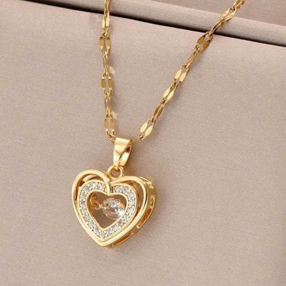 18K Gold Plated Heart with Dancing Diamond In Motion